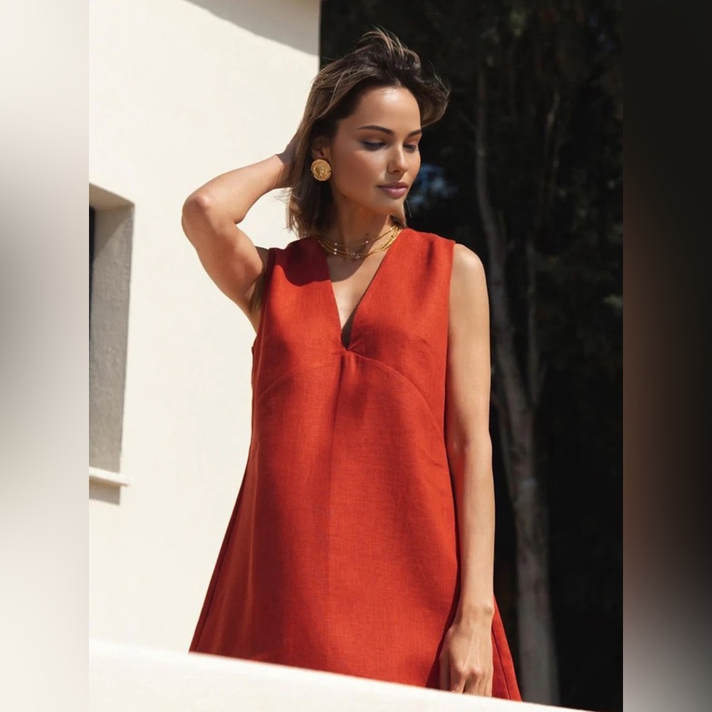 Cotton & Linen V-Neck Short Dress Commense size S cc1-38